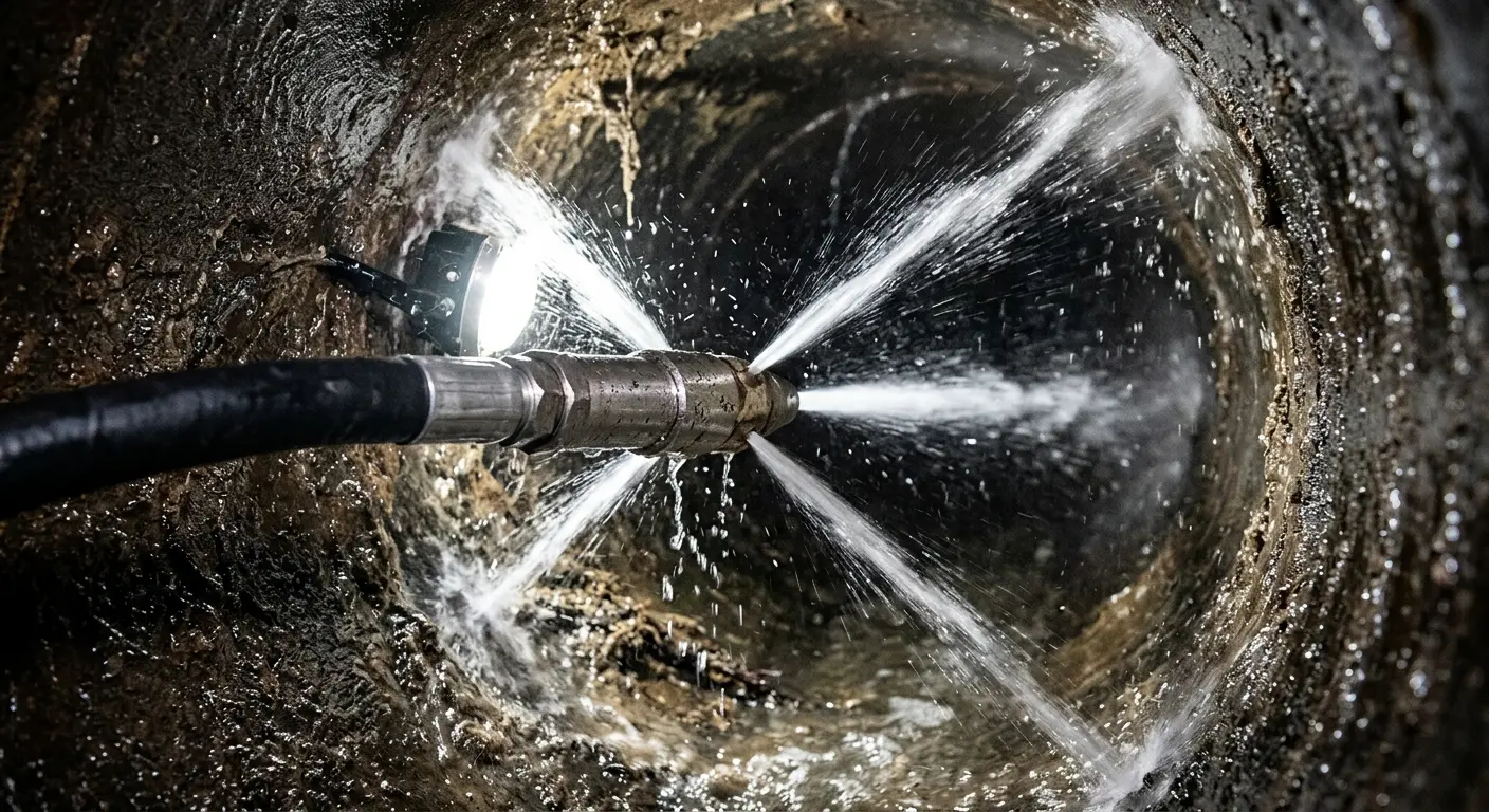High-pressure hydro jetting nozzle cleaning sewer pipe for Sewer Line Relining in Millsboro